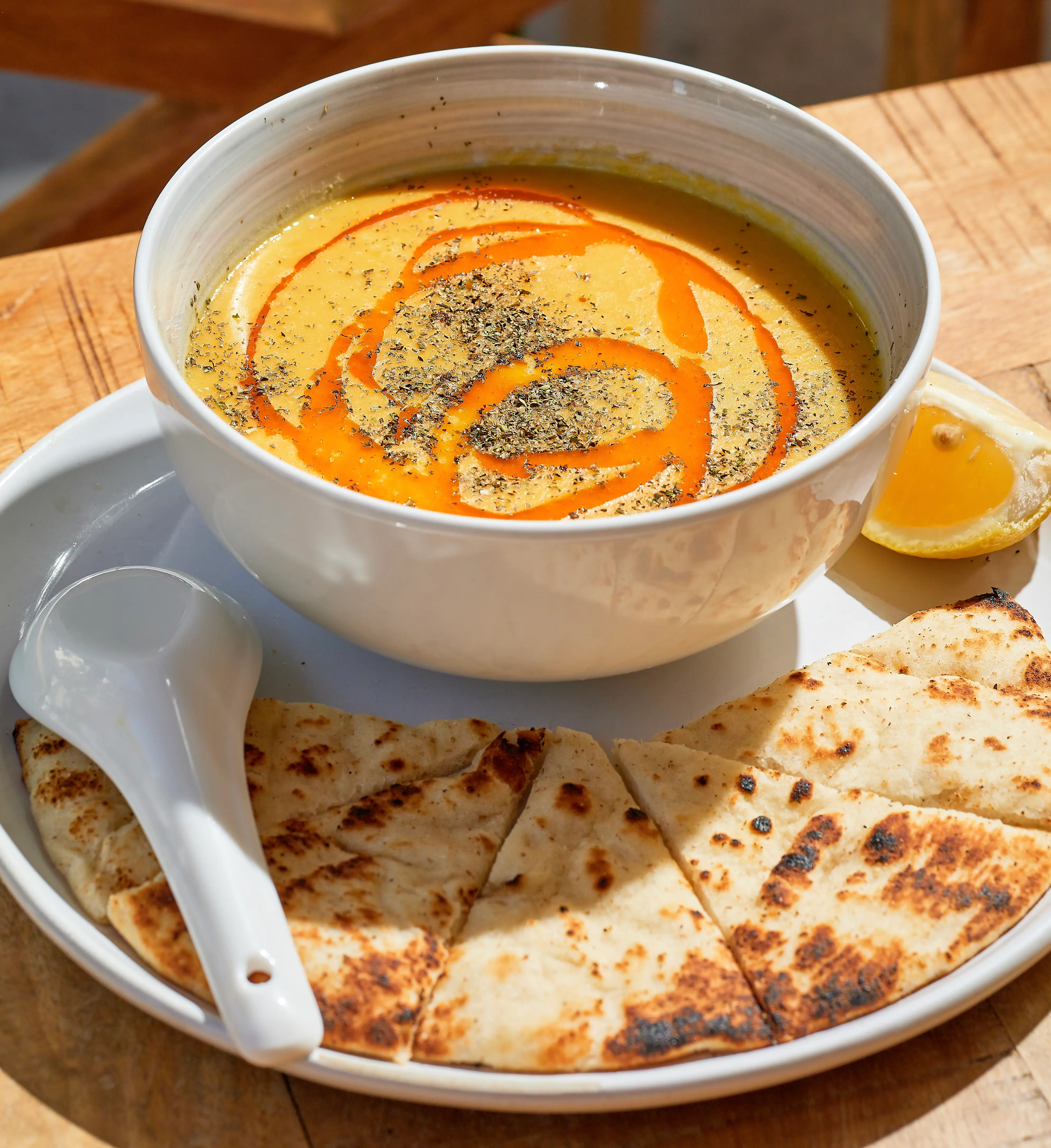 Lentil soup with pita bread